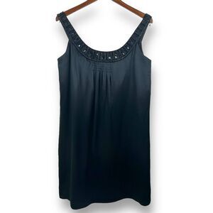 Jones New York Women's Size‎ 12 Black Silk Mini Dress With Elegant Beaded Collar